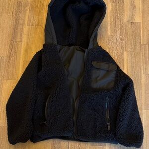 Zara Kids Reversible Black Fleece Nylon Zip Up Jacket with Hood 5-6